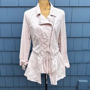 Lauren Vidal Light Pink Lace-Front Utility Trench Jacket stretch corset